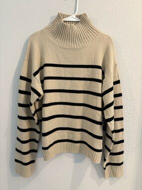 Olivia Grey Cream and Black Striped Turtleneck Sweater (size L)